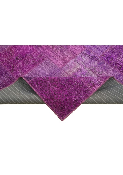 Bespoky Mor Geometrik Eskitme Patchwork Salon Halısı El Dokuma