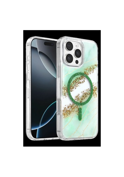 Onegif Apple Uyumlu iPhone 16 Pro Max Lotus Simli Magsafe Kapak - Yeşil