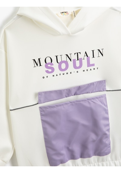 Koton Oversize Kapşonlu Sweatshirt Baskılı Sucuba Kumaş Detaylı Cepli Ekru 3wkg10725ak
