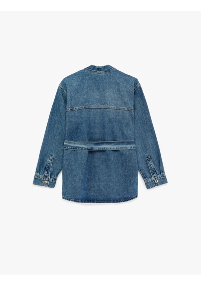 Koton Regular Fit Cepli Uzun Kollu Kemerli Denim Ceket Orta İndigo 6sal60006md