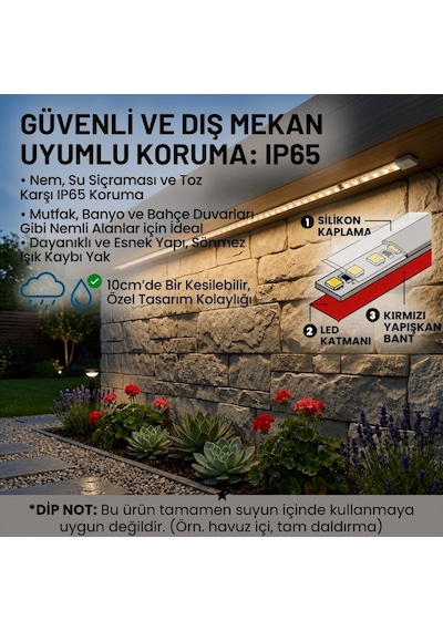 Şerit Led Gün Işığı 220v Yüksek Parlaklık 120 Led/m Tak Çalıştır Fişli Anahtarlı Silikonlu İç/dış M 5 Metre