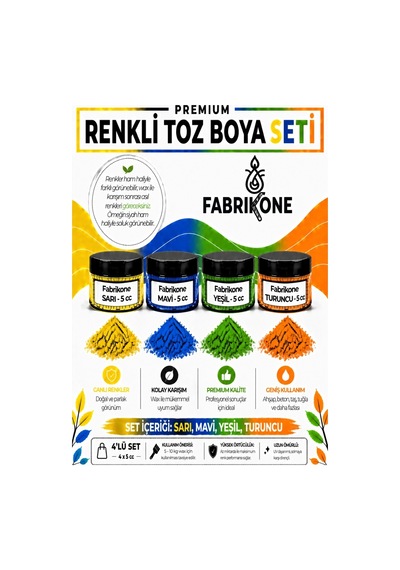 4'lü Set Premium Parafin Soya Wax Toz Mum Boyası Hobi Seti - 5 Cc Sarı, Mavi, Yeşil, Turuncu Bkfab4srmyt5g Karışık