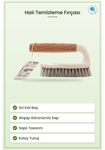 Halı Temizleme Fırçası Gri Kıllı Ahşap Saplı Ev Temizlik Gereci K