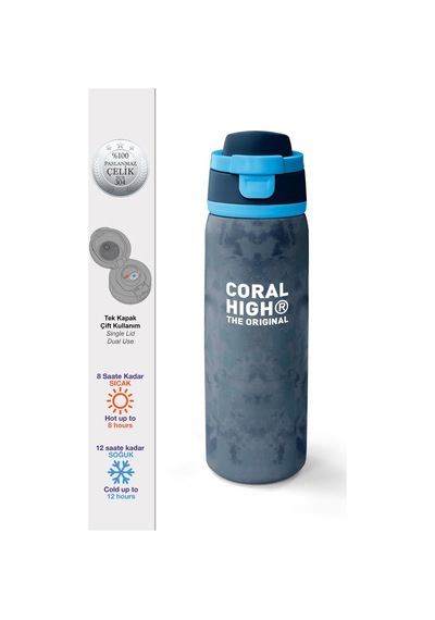 Coral High Lacivert Eskitme Desenli Pipetli Ve Direkt İçim Çelik Termos 800 Ml 38586 Lacivert
