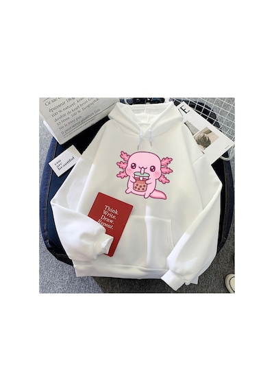 Tarzsokak Beyaz Axolotl Yeme Kabarcık Boba Süt Çay Hoodieskarikatür Grafik Tarzsokak Beyaz Axolotl Yeme Kabarcık Boba Süt Çay Hoodieskarikatür Grafik