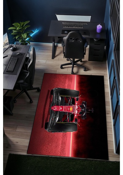 Formula 1 Ön Görünüm Yarış Arabası Halı Kaymaz Taban Yıkanabilir Modern Halı F1.14 F1.11