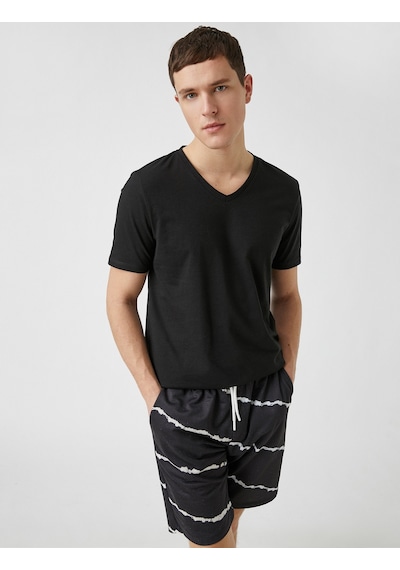 Koton Slim Fit Basic Tişört Siyah 2sam10389hk Siyah