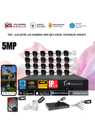 Yıldırımgroup 24 Kameralı Sesli 5mp Ip-gece Renkli Araç Ve Yüz Tanımalı Kamera Sistemi-hazır Kamera Seti