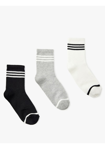 Koton 3'lü Çizgili Çok Renkli Tenis Çorap Seti Multıcolor 5sak80288aa Mavi