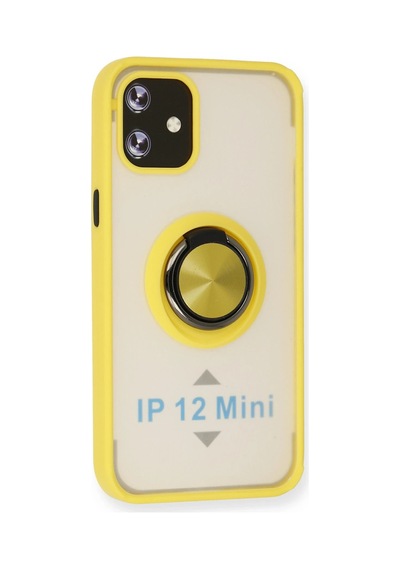 Newface - 128 - iPhone Uyumlu 12 Mini Kılıf Montreal Yüzüklü Silikon Kapak - Csmo-tex - - Sarı