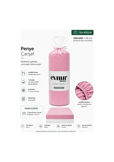 Evnur Tek Kişilik Penye Çarşaf Pembe