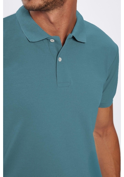 Tudors Erkek Slim Fit Dar Kesim Pamuklu Yumuşak Dokulu Serin Tutan Kumaş Düz Pike Mavi Polo Yaka Tişört-33702 Mavi