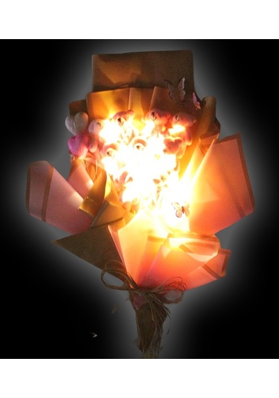 9 Pelüş Ayıcıklı Ve Led Işıklı Buket, 57cm X 45cm - Pembe