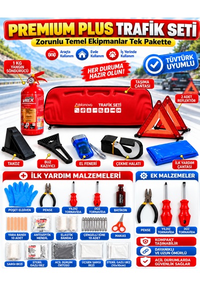 Tüvtürk Muayene Uyumlu Ce Belgeli Premium Plus Trafik Seti 1 Kg Abc Tse Belgeli Kırmızı