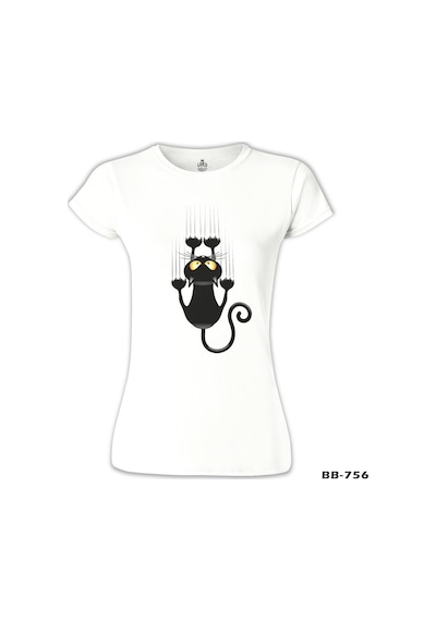 Kedi - Scratch Beyaz Kadın Tshirt 001