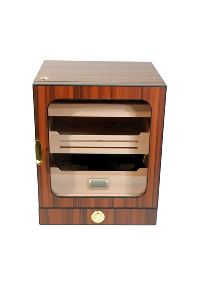 Premiumquality Las Condes Aksesuar Çekmeceli İçi Ledli Kahverengi Sedir Humidor Puro Kutusu - Tr9826