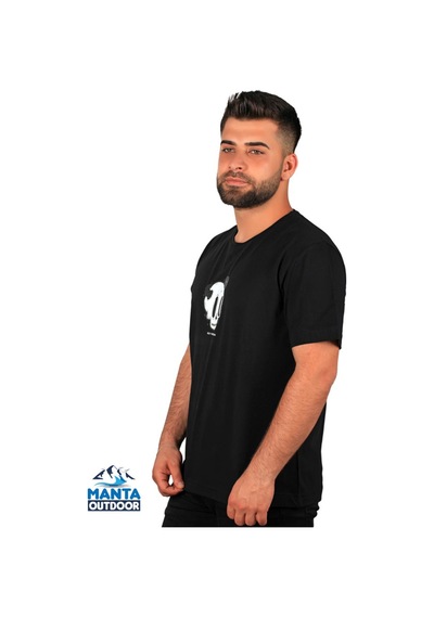 Manta MNT 2307-1 Kuru Kafa Baskılı Erkek T-Shirt-23622 - Siyah