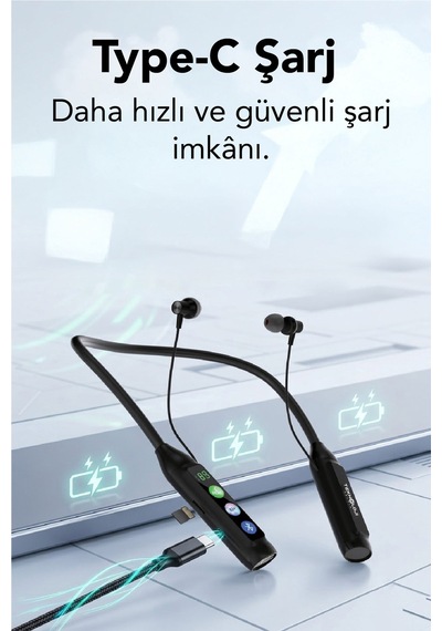 600 Saat Sporcu Kulaklığı Kablosuz Bluetoot Kulaklık Led Göstergeli Boyunluk Kulaklık Stereo V5.4