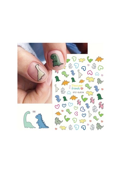 Nailist Fun - Dinazor Çıkartmalı Renkli Eğlenceli Yapışkan Çocuk Tırnak Sticker Seti Tırnak Dövmesi