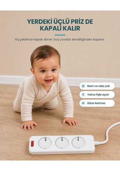 Çocuk Priz Koruyucu Ve Güvenlik Kapağı, Bebek Priz Kilidi, Kendiliğinden Kapanan Döner Mekanizma, Topraklı Duvar