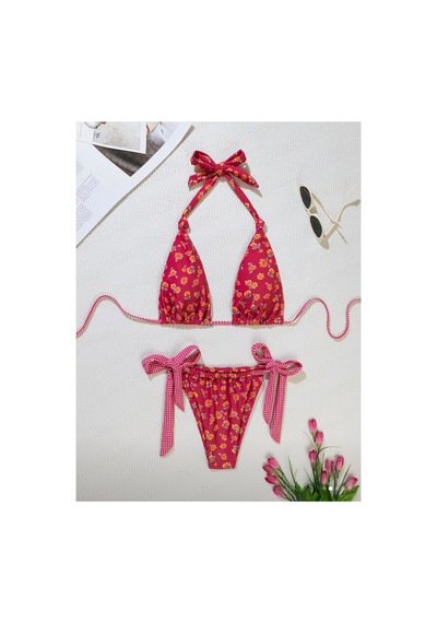 Lilly Dolce Flora Bağlamalı Bikini Takımı Kırmızı Kırmızı
