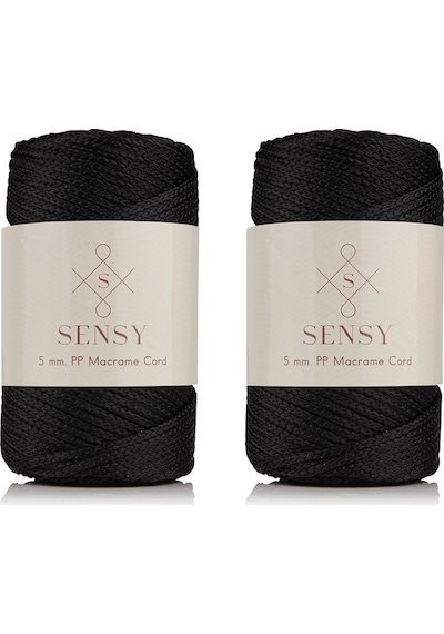 Sensy Premium Polyester Makrome Ipi 5 Mm Pp Cord 2'li Set Siyah, Jumbo Ip, Makrame, Supla, Çanta Ipi