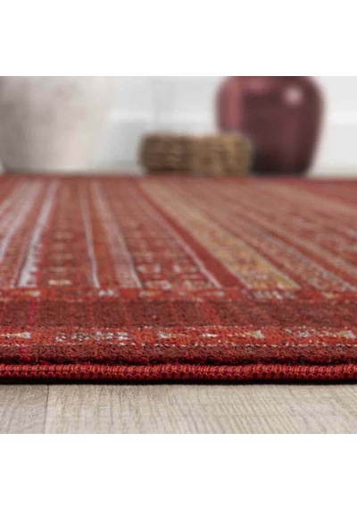 Bordo Kırmızı Etnik Şerit Desenli Modern Halı - Nk0259ba Bordo - Kırmızı