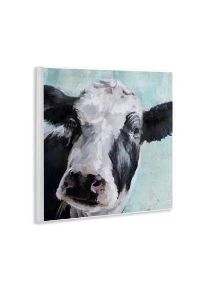 Stupell Ev Dekoru Koleksiyonu Mavi Duvar Plakası Üzerine Nazik Çiftlik İnek Boyama Sanatı, 30 X 40 Cm, Çok Renkli