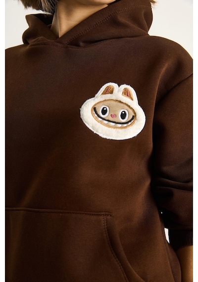 Shade Kadın Nakış İşlemeli Kapüşonlu Kanguru Cepli Sweatshirt 6045 60284098 - Kahve