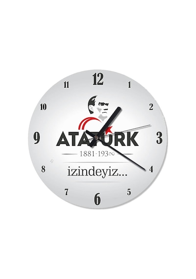 Beyaz Zemin Atatürk 1881 - 1938 Izindeyiz Duvar Saati Beyaz