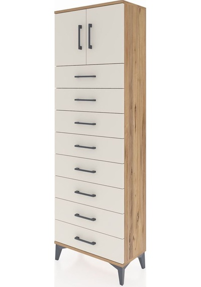 Arges Dolap 2 Raflı 8 Çekmeceli 2 Kapaklı 60x30x182 Çam-aytaşı Atlas Çam