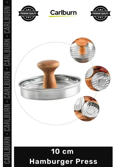 Press Profesyonel Metal Köfte Şekillendirici Ahşap Saplı Dayanıklı Kalıp 10 Cm Hamburger Press