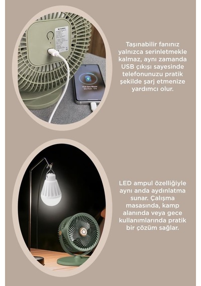 Torima F48 Şarjlı Ampüllü 5 Kademeli Taşınabilir Güneş Panelli Vantilatör