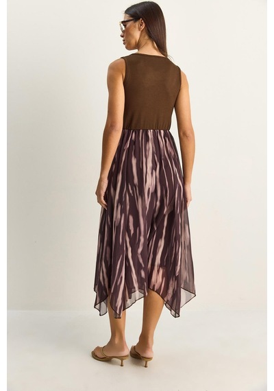 Shade Kadın Crop Tişört Detaylı Astarlı Askılı Şifon Midi Elbise 6135 60286113 - Kahverengi