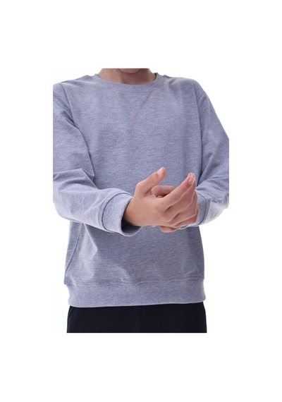 Gri Erkek Çocuk Sweatshirt Rahat Kalıp Pamuklu İki İplik Kumaş Gri