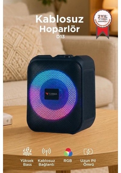 Özel Üretim Bluetooth Hoparlör Rgb D13 Siyah Seyyar Ürün Parti Eşyası Çanta Boyu