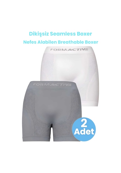 Uniquetrenders Erkek Dikişsiz/seamless Nefes Alabilen Boxer 2'li Set Beyaz - Gri