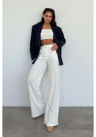 Madmext Lacivert Keten Blazer Kadın Ceket Mg2443 Lacivert