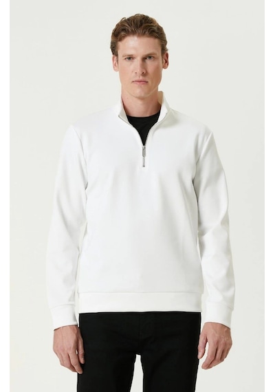 Barlashive Erkek 3 İplik Pamuklu Uzun Kol Yarım Farmuarlı Yakalı Sweatshirt - - Beyaz Çok Renkli