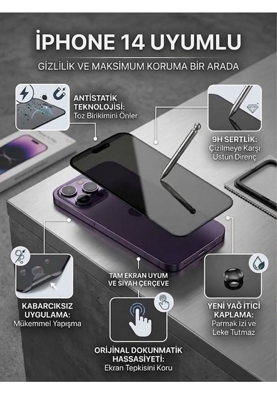 Iphone 14 Pro Uyumlu Ekran Koruyucu Hayalet Cam