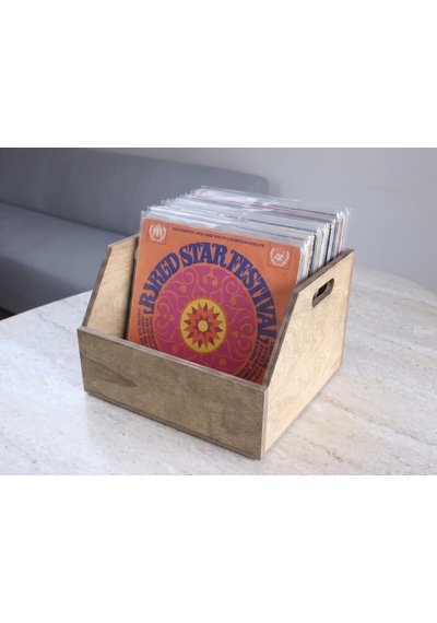Ahşap Lp Plak Sandığı - Organizer Kutu - Wooden Lp Record Box Ceviz