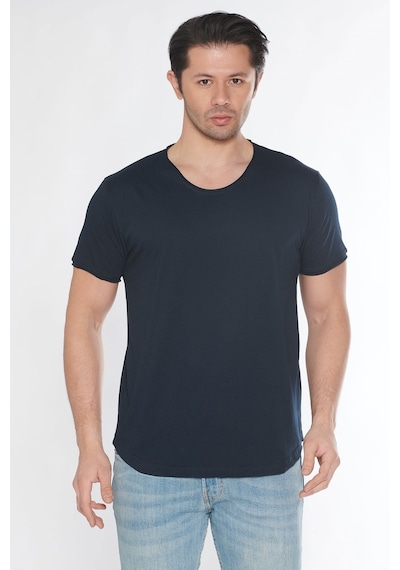 Black Horn Erkek Geniş Yaka %100 Pamuk Salaş T-shirt Lacivert