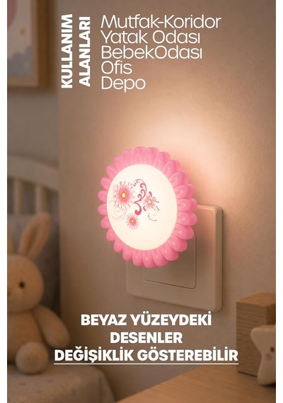 Çiçek Figürlü Gece Lambası On/off Tuşlu Koridor Hol Işığı Uyuma Işığı Pembe Gc09 Diğer