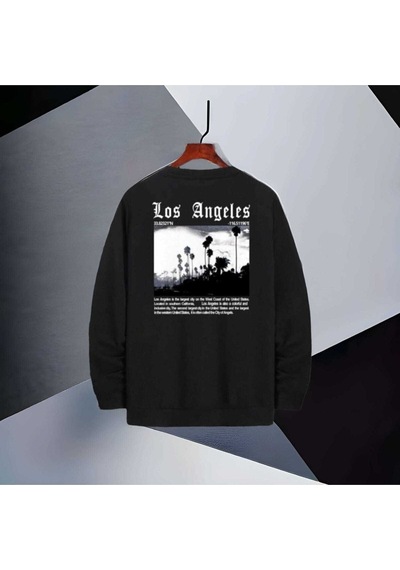 Sweatshirt Unisex Siyah Los Angeles Baskılı Oversize Sweatshirt Siyah