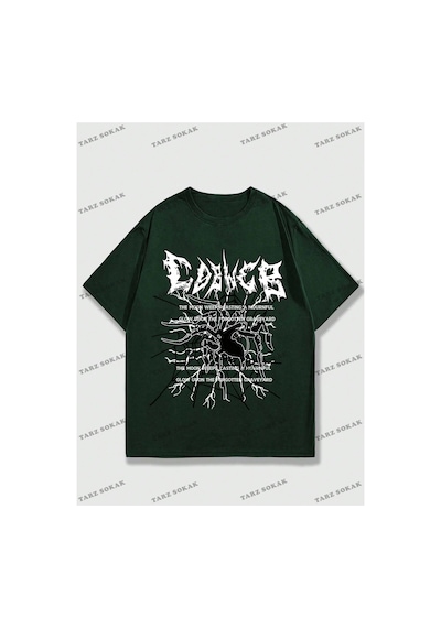 Tarzsokak Kod Trend Street Life Erkek Slogan Baskılı T-shirt Yeşil