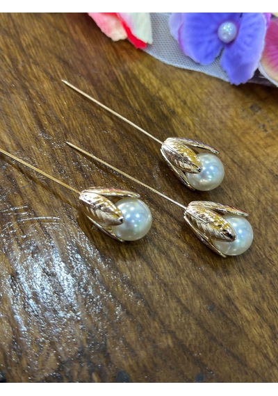 3 Adet İncili Çiçek İğne Broş Yaka İğnesi 10 x 1 CM Renkli