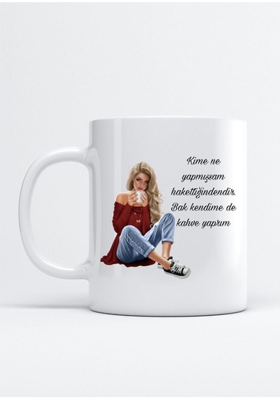 Bak Kendime De Kahve Yaptım Baskı Porselen Kupa Bardak Beyaz