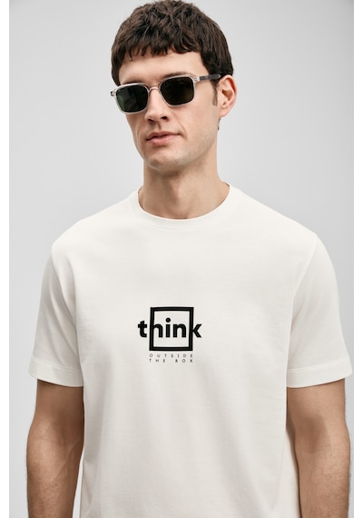 Lufian Thınk Modern Grafik T- Shirt Kırık Beyaz Kırık Beyaz 111020310100510