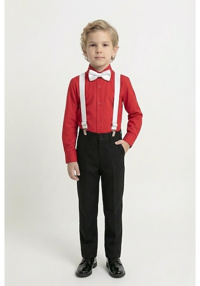 Mnk Baby & Kids Renkli Gömlekli Erkek Çocuk Takım M00788 Kırmızı - Beyaz