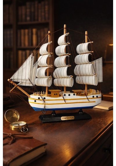 Dekoratif Premium Ahşap El Yapımı Yelkenli Gemi Maketi Masa Üstü Biblo Hediye Gemi 33 X 33 Cm 531-a 33